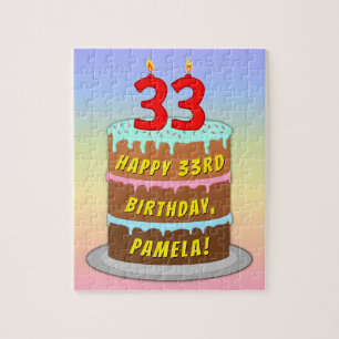 33rd Birthday: Fun Cake and Candles + Custom Name Jigsaw Puzzle