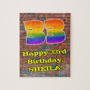 33rd Birthday: Fun Graffiti-Inspired Rainbow 33 Jigsaw Puzzle