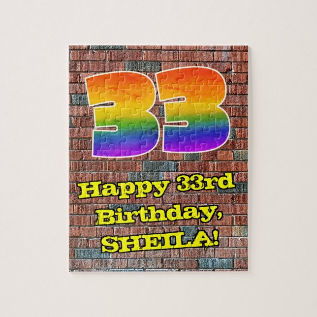 33rd Birthday: Fun Graffiti-Inspired Rainbow 33 Jigsaw Puzzle (Vertical)