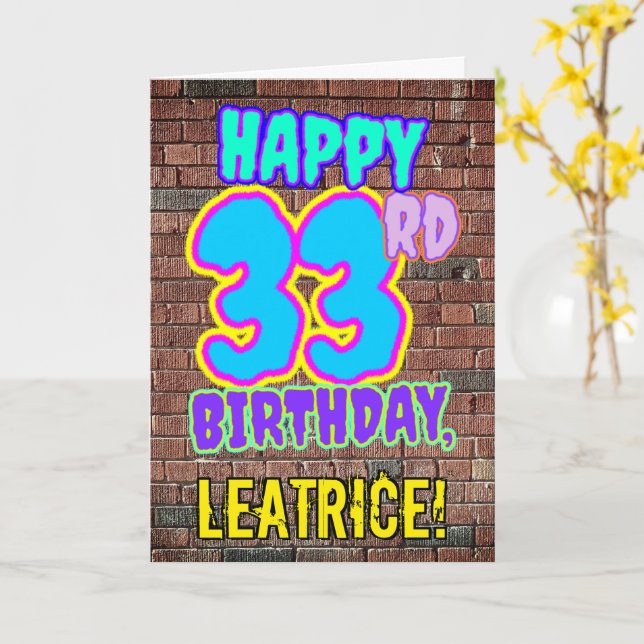 33rd Birthday - Fun, Urban Graffiti Inspired Look Card (Yellow Flower)