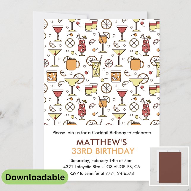 33rd birthday invitation Cocktail Pattern Modern (Creator Uploaded)