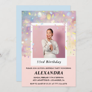 33rd birthday invitation Confetti Photo Pink