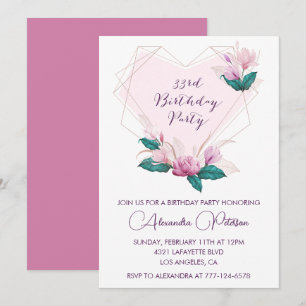 33rd birthday invitation Elegant Boho pink