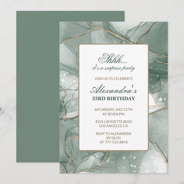 33rd birthday invitation Surprise party Green (Front/Back)