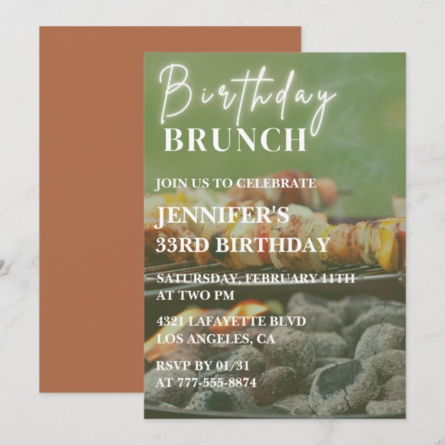 33rd birthday invitations Backyard bbq brunch (Front/Back)