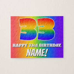 33rd Birthday — Multicolored Rainbow Pattern “33” Jigsaw Puzzle