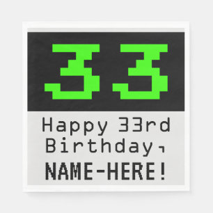 33rd Birthday - Nerdy / Geeky Style "33" & Name Napkin