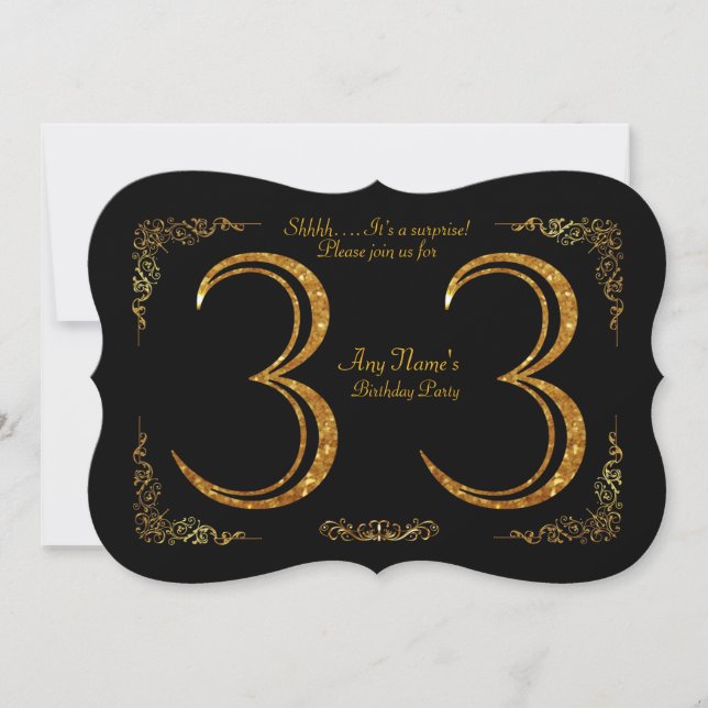 33rd,Birthday party 33rd,great Gatsby,black & gold Invitation (Front)