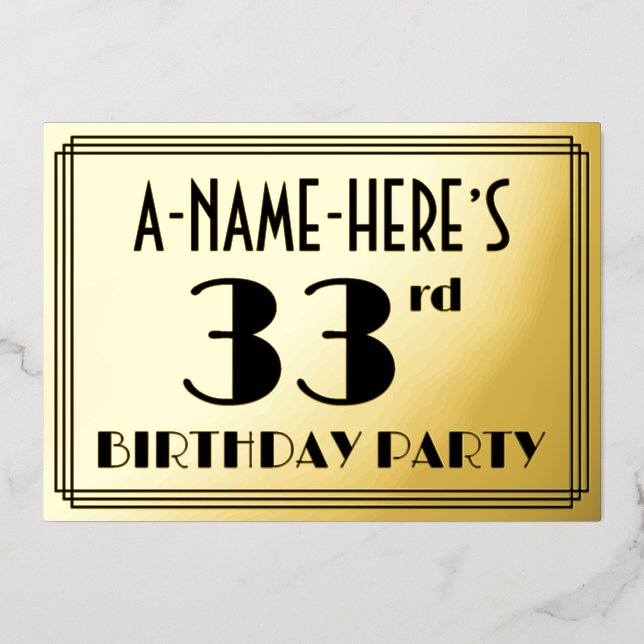 33rd Birthday Party — Art Deco Look “33” + Name (Front)