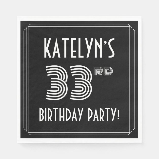 33rd Birthday Party: Art Deco Style + Custom Name Napkin (Front)