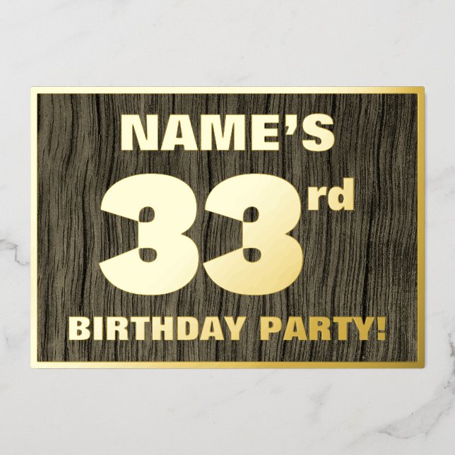 33rd Birthday Party: Bold, Faux Wood Grain Pattern (Front)