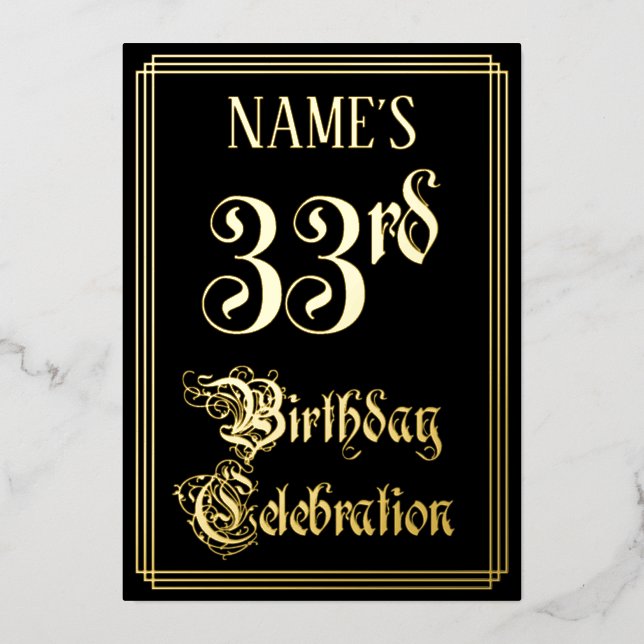 33rd Birthday Party — Fancy Script & Custom Name (Front)