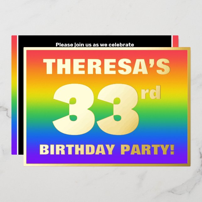 33rd Birthday Party: Fun, Colourful Rainbow Patter (Front/Back)