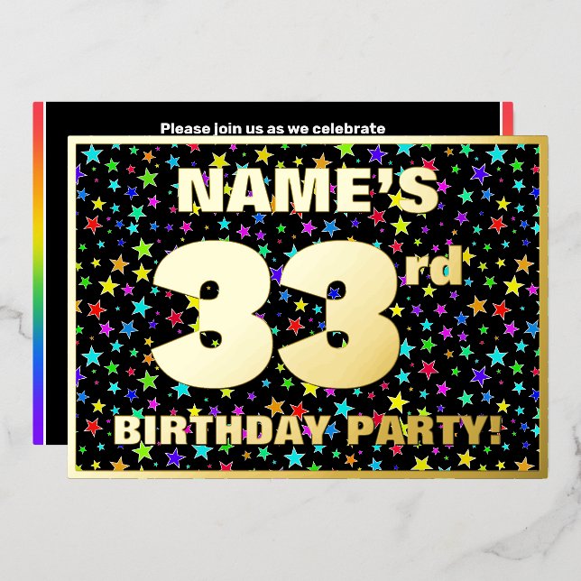 33rd Birthday Party — Fun, Colourful Stars Pattern (Front/Back)