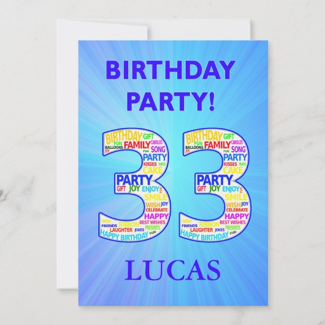 33rd Birthday Party Invitation Add a Name (Front)