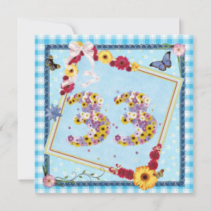 33rd Birthday party Invitation flowers,butterflies