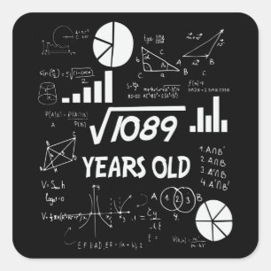 33rd Birthday Square Root Math 33 Years Old Bday Square Sticker