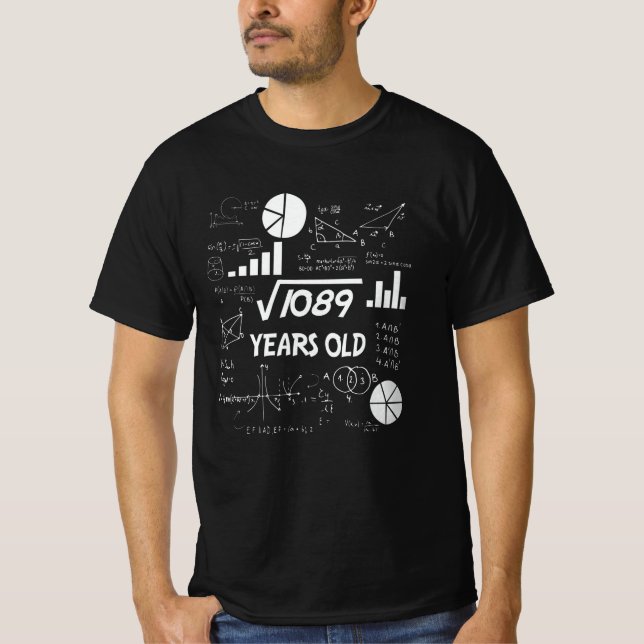 33rd Birthday Square Root Math 33 Years Old Bday T-Shirt (Front)