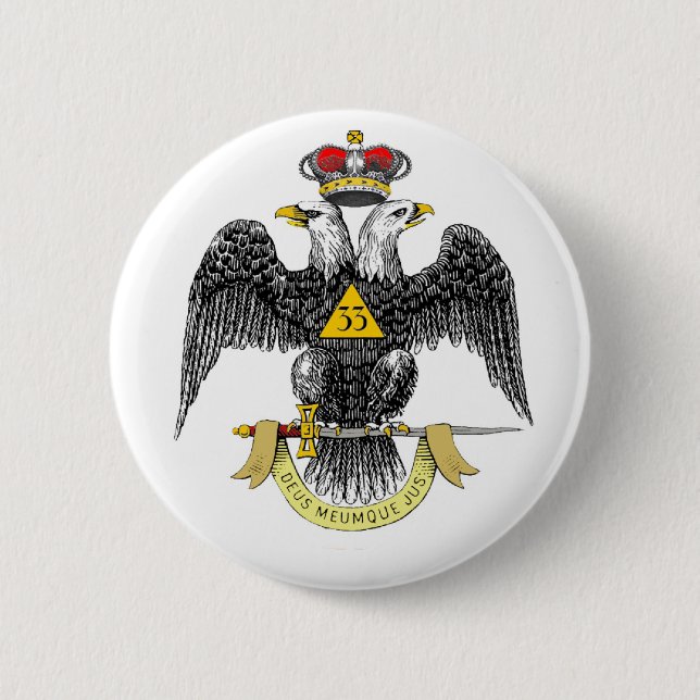 33rd Degree Scottish Rite Black Eagle 2 Inch Round Button (Front)