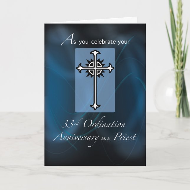 33rd Ordination Anniversary Priest Cross Navy Blu Card (Front)