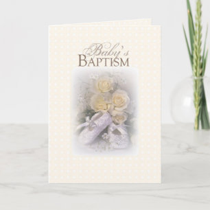 3429 Baby's Baptism Shoes Yellow Roses Card