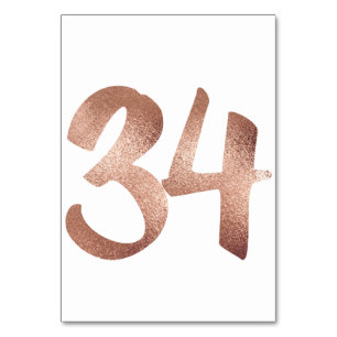 34 Table Number White Metallic Pink Rose Gold Table Number