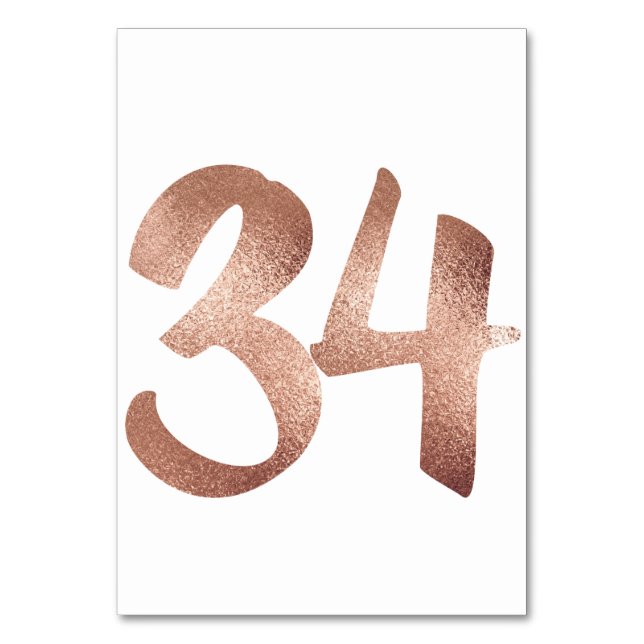 34 Table  Number White Metallic Pink Rose Gold Table Number (Back)
