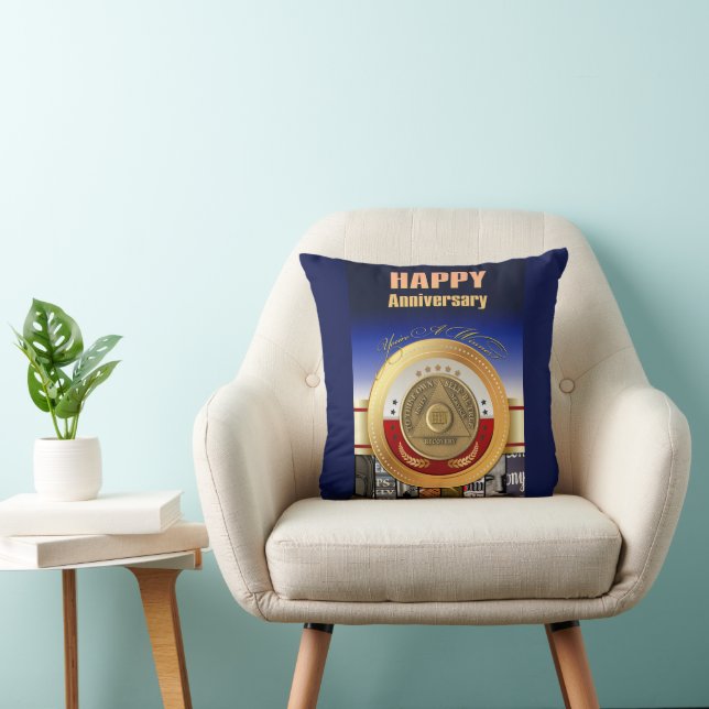 34 Year CUSTOM NAME Sober Anniversary Coin Award Throw Pillow (Chair)