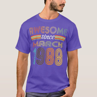 34 Year Old Awesome Since March 1988 34th Birthday T-Shirt