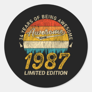 34 Year Old Bday 1987 Awesome Since 34th Birthday Classic Round Sticker