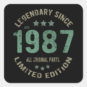 34 Year Old Bday 1987 Legend Since 34th Birthday Square Sticker