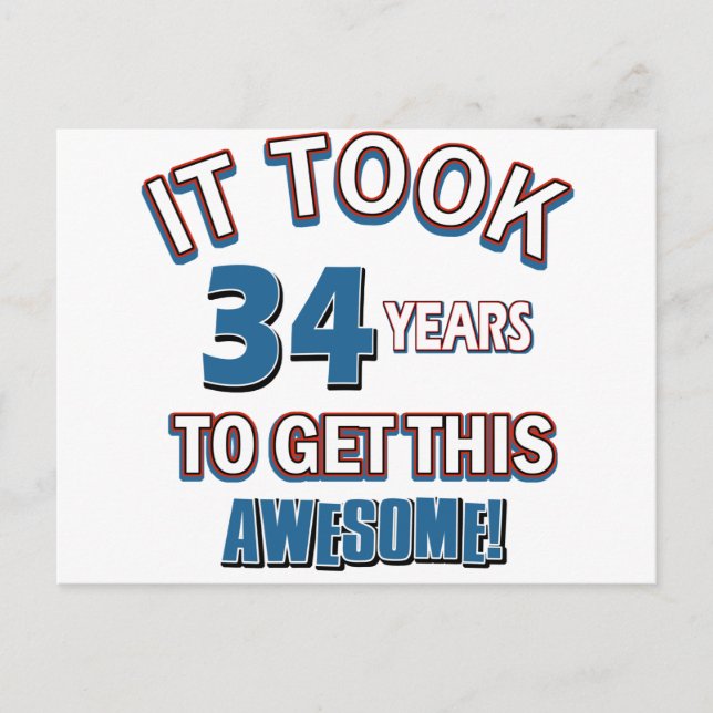 34 year old birthday designs postcard (Front)