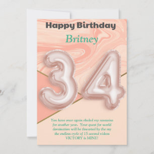 34 year old girls Happy Birthday card
