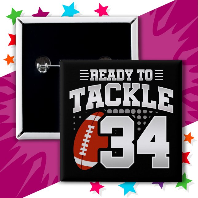 34 Year Old Tackle Football Party 34th Birthday 2 Inch Square Button (Creator Uploaded)