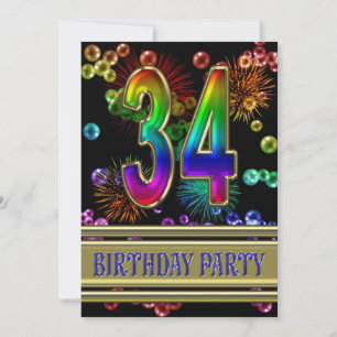 34e fête d'anniversaire Invitation avec bulles