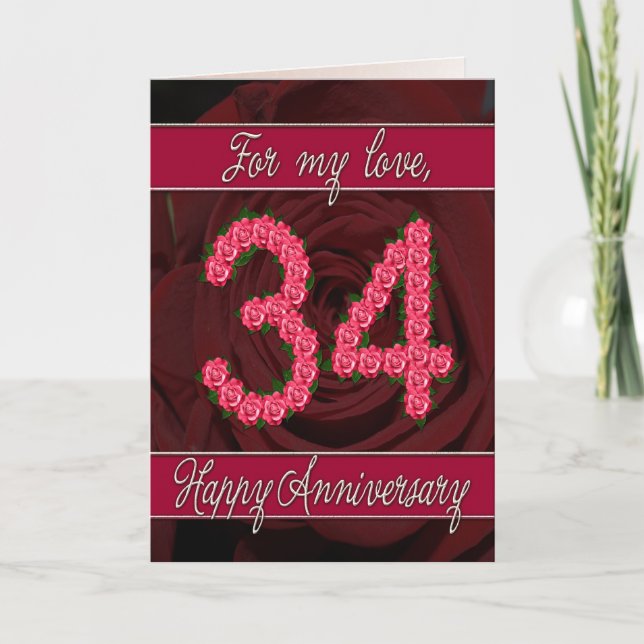 34th anniversary card with roses and leaves (Front)
