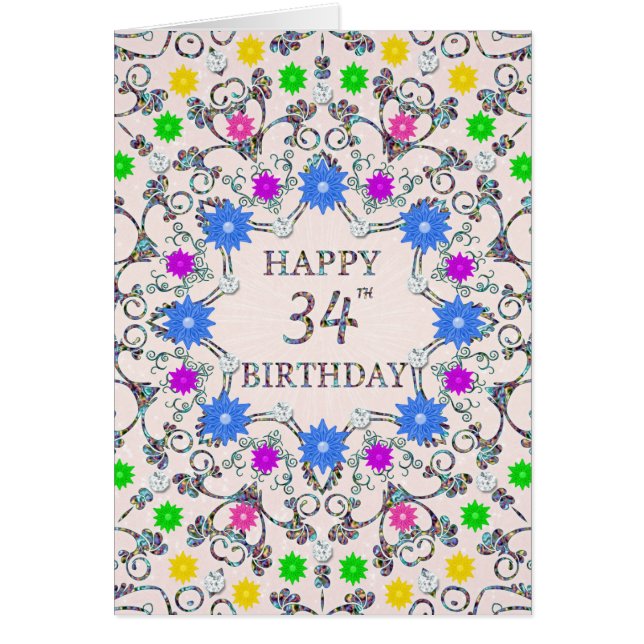 34th Birthday Abstract Flowers  (Front)