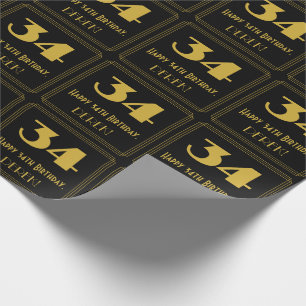 34th Birthday – Art Deco Inspired Look "34" & Name Wrapping Paper