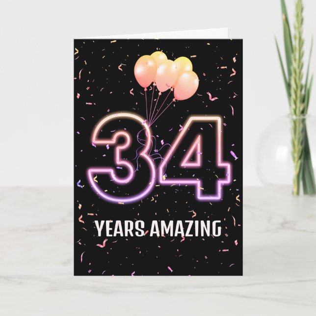 34th Birthday Balloons and Confetti Card (Front)