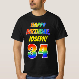 34th Birthday — Bold, Fun, Rainbow 34, Custom Name T-Shirt