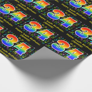 34th Birthday: Colorful Music Symbols, Rainbow 34 Wrapping Paper