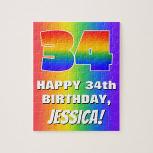 34th Birthday: Colourful, Fun Rainbow Pattern # 34 Jigsaw Puzzle
