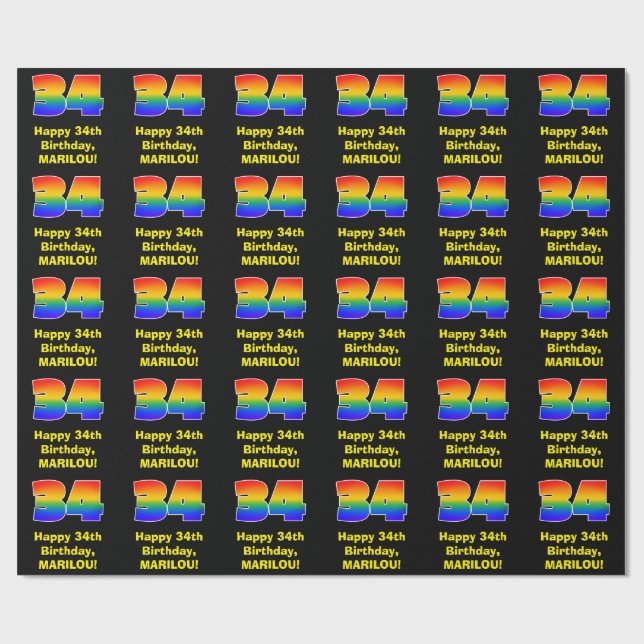 34th Birthday: Fun, Colourful Rainbow Inspired # 3 Wrapping Paper (Flat)