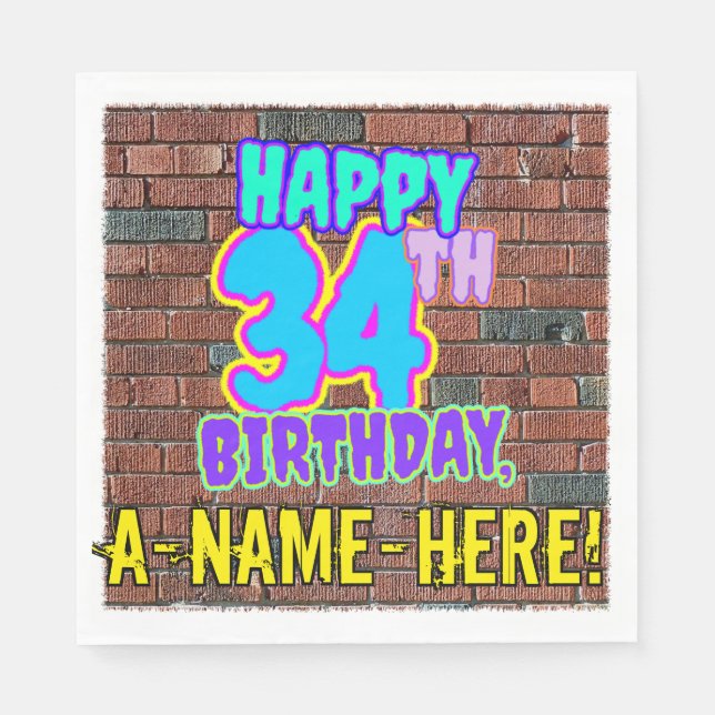 34th Birthday ~ Fun, Urban Graffiti Inspired Look Napkin (Front)