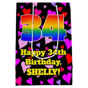 34th Birthday: Loving Hearts Pattern, Rainbow # 34 Medium Gift Bag