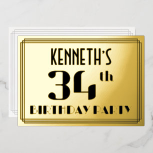 34th Birthday Party: Art Deco Look “34” and Name