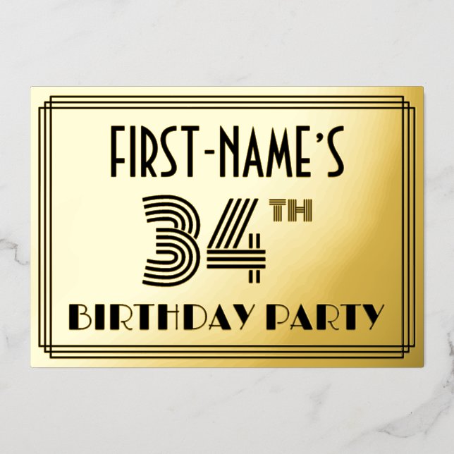 34th Birthday Party — Art Deco Style “34” & Name (Front)
