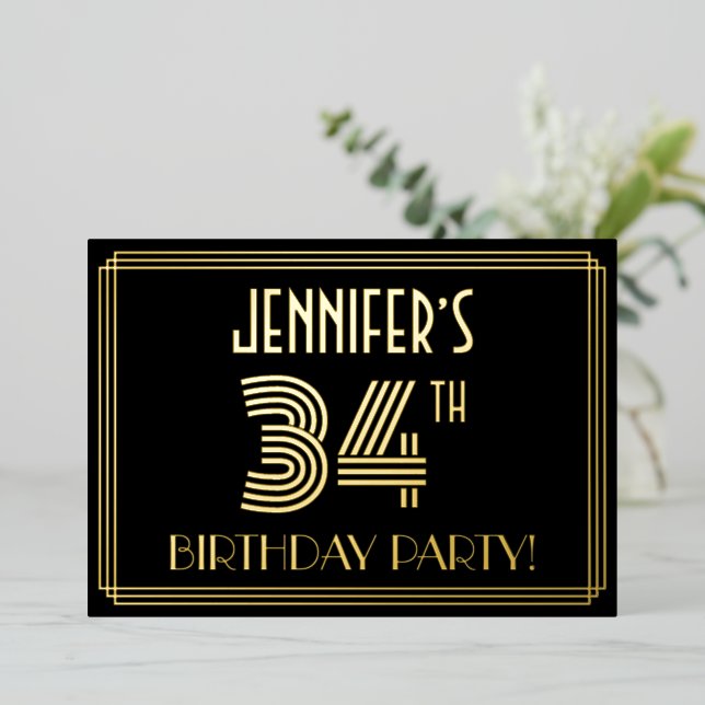 34th Birthday Party — Art Deco Style “34” + Name (Standing Front)