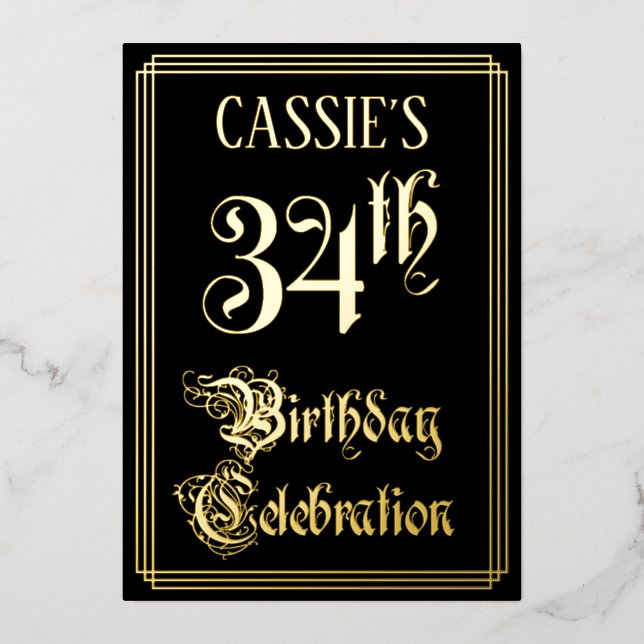 34th Birthday Party — Fancy Script & Custom Name (Front)