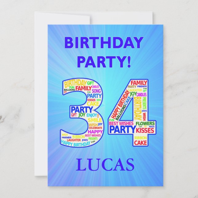34th Birthday Party Invitation Add a Name (Front)